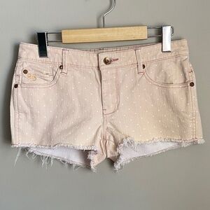 QSD Vintage Polka Dot Raw Hem‎ Denim Cut Off Shorts Peach Size 5 Grunge Festival